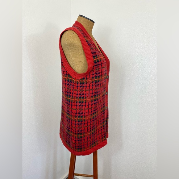 Vintage Women’s Liz Sport M Classic Plaid Long Sweater Vest Button Front 90’ - Picture 12 of 16